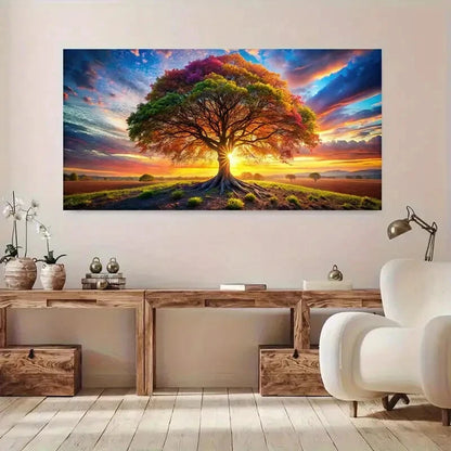 Colorful Tree sunset sky  wall canvas office home room framed 120x60cm - Bella Home Decor