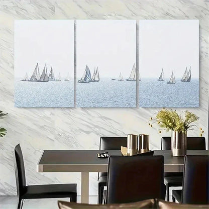 3pcs Seaside s able Ocean Boat Metal Print Ready to Hang Art