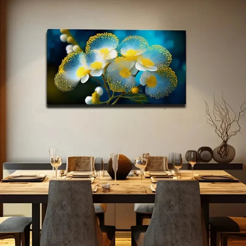Vibrant Yellow-Flowered Modern Wall Art Canvas Office Home Room Framed 120x60cm