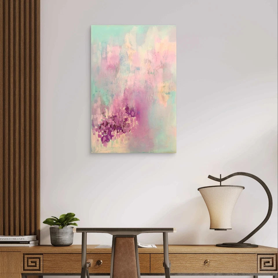 Soft Pastel and Purple Abstract Painting Metal Print Ready to Hang