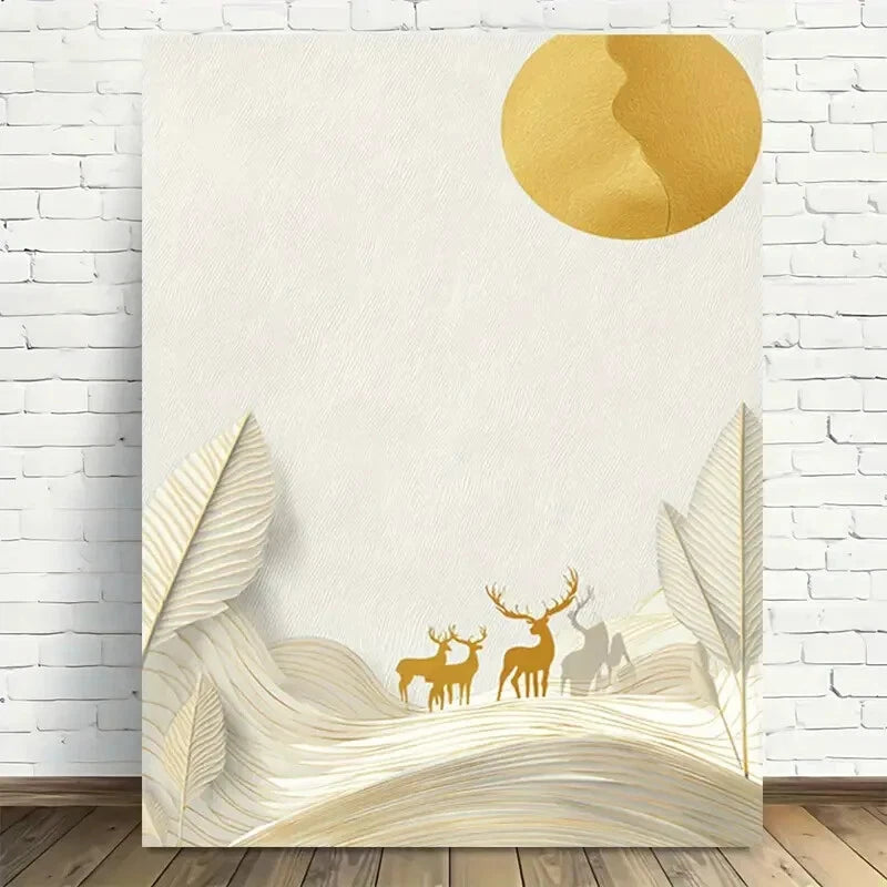 Beautiful Golden Deer Landscape Painting 40x60cm Metal Print Ready to Hang - Bella Home Decor