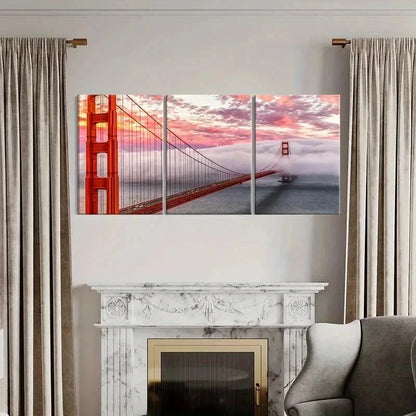 3pcs Golden Gate Bridge at Sunset Wall Art Set Canvas Framed 60x90cm - High Quality Print 100% Australian Made Wall Canvas Ready to Hang - Bella Home Decor