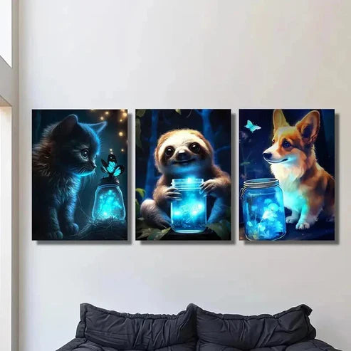 3pcs Magic Bottles and Glowing Butterflies Wall Art Canvas Unframed – High Quality Print 100% Australian Made Wall Canvas