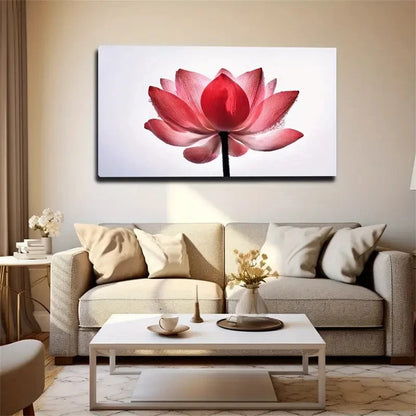 Vibrant Red For Lotus Décor Wall Art Canvas Office Home Room Framed 120x60cm