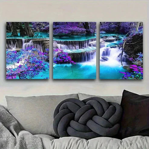 3pcs Mystical Waterfall and Blossoms Wall Art Canvas Unframed - High Quality Print 100% Australian Made Wall Canvas - Bella Home Decor