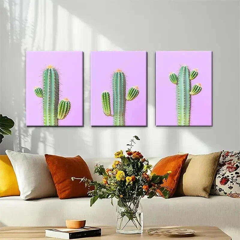 3pcs Cactus Modern Botanical Desert Perfect Wall Art Set Canvas Framed 40x60cm - High Quality Print 100% Australian Made Wall Canvas Ready to Hang - Bella Home Decor