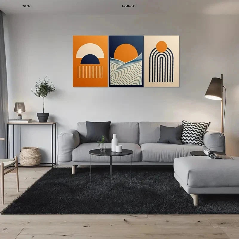 3pcs Geometric Shape Modern Abstract Metal Print Ready to Hang Art - Bella Home Decor