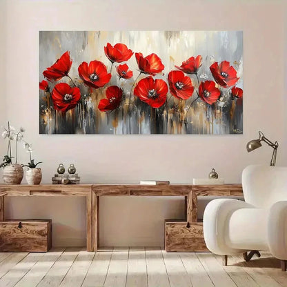 Vibrant Red Poppy wall canvas office home room framed 120x60cm - Bella Home Decor