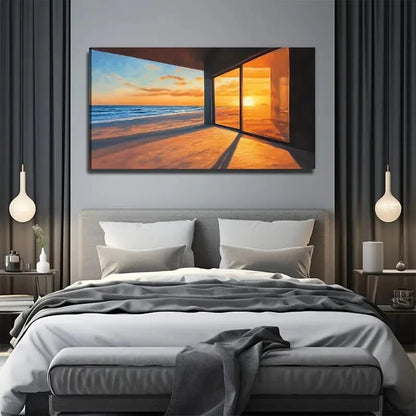 Modern Beach House Suitable Wall Art Canvas Office Home Room Framed 120x60cm