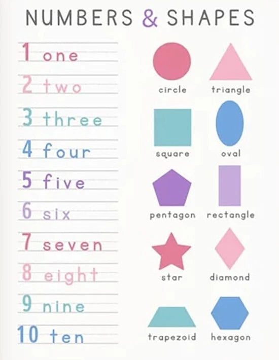 NEW (LAMINATED) NUMBERS & SHAPES (61X91CM) EDUCATIONAL CHART PICTURE PRINT