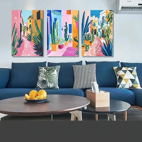 3pcs Vibrant Streetscape colorful VS  Wall Art Set Canvas Unframed - High Quality Print 100% Australian Made Wall Canvas