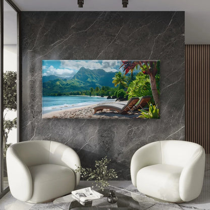Tropical Paradise With Lush Wall Art Canvas Office Home Room Framed 120x60cm
