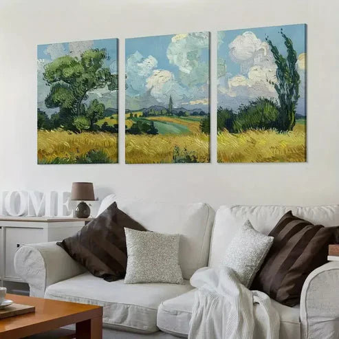 3pcs Van Gogh Wheat Field with Cypresses   Art Set Canvas Unframed - High Quality Print 100% Australian Made Wall Canvas