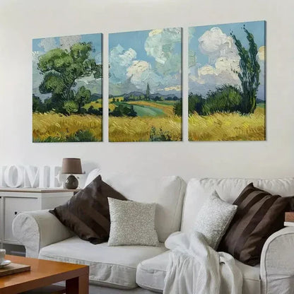 3pcs Van Gogh Wheat Field with Cypresses   Art Set Canvas Unframed - High Quality Print 100% Australian Made Wall Canvas