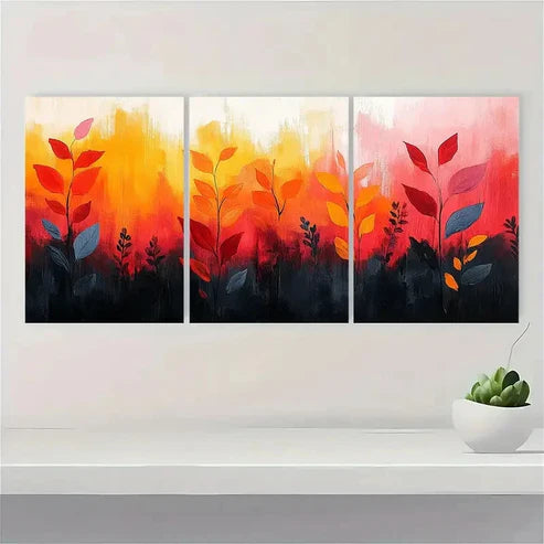 3pcs Orange Abstract Floral Botanical QE  Wall Art Set Canvas Unframed - High Quality Print 100% Australian Made Wall Canvas - Bella Home Decor