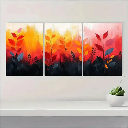 3pcs Orange Abstract Floral Botanical QE  Wall Art Set Canvas Unframed - High Quality Print 100% Australian Made Wall Canvas - Bella Home Decor
