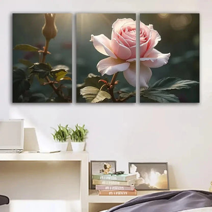 3pcs Pink Rose Floral Spray Paint Vertical Decor Wall Art Set Canvas Framed 50x70cm - High Quality Print 100% Australian Made Wall Canvas Ready to Hang