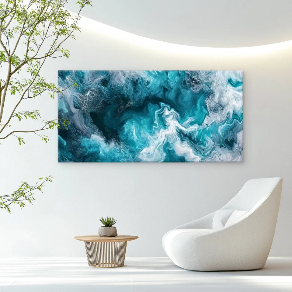 Abstract Blue Tone Brushstrokes Wall Art Canvas Office Home Room Framed 120x60cm