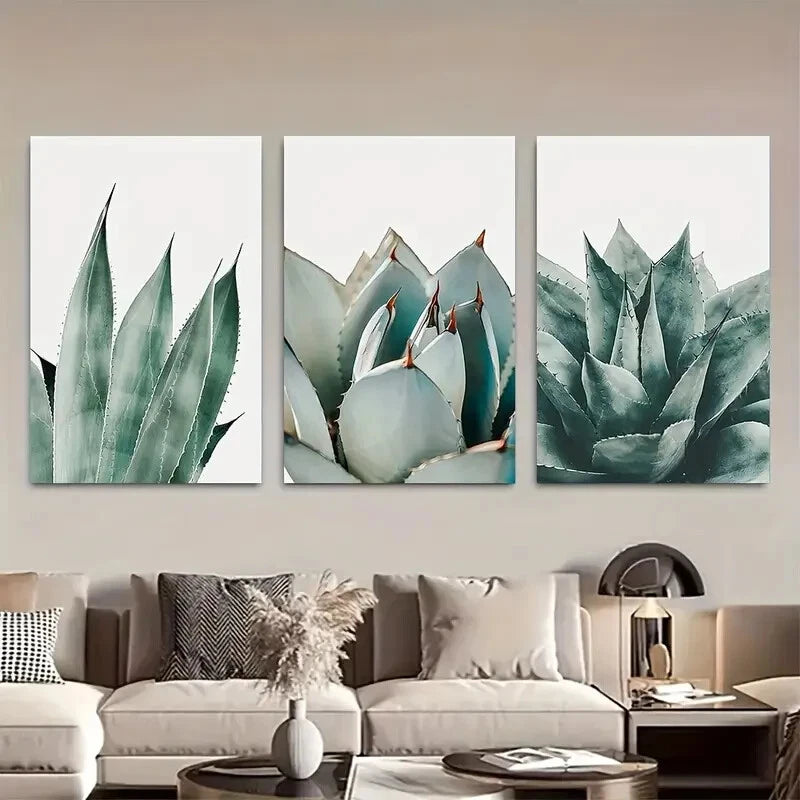 3pcs Modern Succulent Botanical Leaf Metal Print Ready to Hang Art - Bella Home Decor