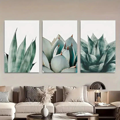 3pcs Modern Succulent Botanical Leaf Metal Print Ready to Hang Art - Bella Home Decor