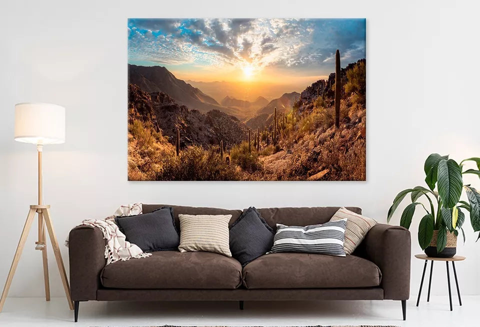 Vibrant Cactus Trees And Sunrise Wall Art Decor 100% Australian Made - Bella Home Decor