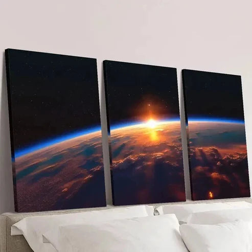 3pcs View of Sunrise on earth from the Space Wall Art Set Canvas Unframed - High Quality Print 100% Australian Made Wall Canvas
