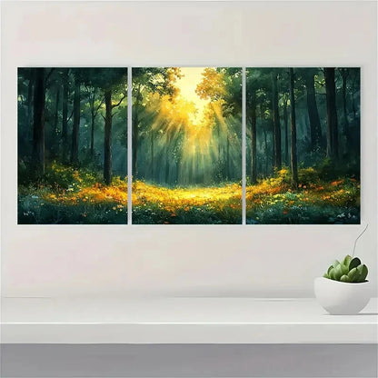 3pcs  Sunlit Forest Glade Watercolor  FG  Wall Art Set Canvas Framed 50x70cm - High Quality Print 100% Australian Made Wall Canvas Ready to Hang - Bella Home Decor