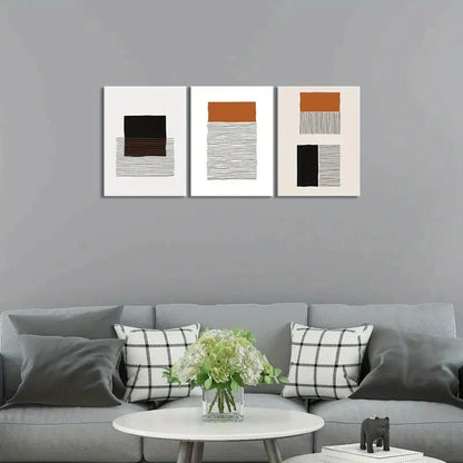 3pcs Geometric Patterns Brown & Beige Tones Metal Print Ready to Hang Art - Bella Home Decor