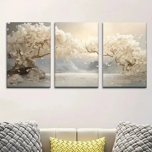 3pcs Elegant Abstract Fresh White Flower Metal Print Ready to Hang Art