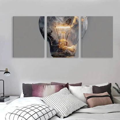 3pcs A Light Bulb with Smoke Coming out  Wall Art Set Canvas Framed 40x60cm - High Quality Print 100% Australian Made Wall Canvas Ready to Hang - Bella Home Decor