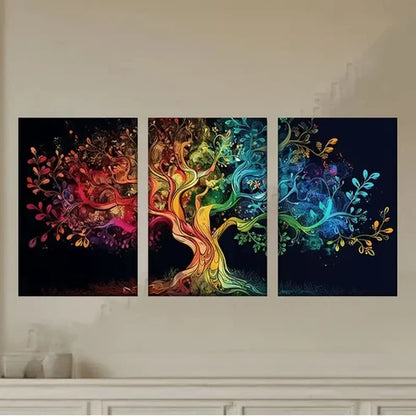 3pcs a colorful tree with many leaves & flowers Wall Art Set Canvas Unframed - High Quality Print 100% Australian Made Wall Canvas - Bella Home Decor