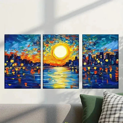3pcs Painting of a City at Sunset Wall Art Canvas Unframed - High Quality Print 100% Australian Made Wall Canvas