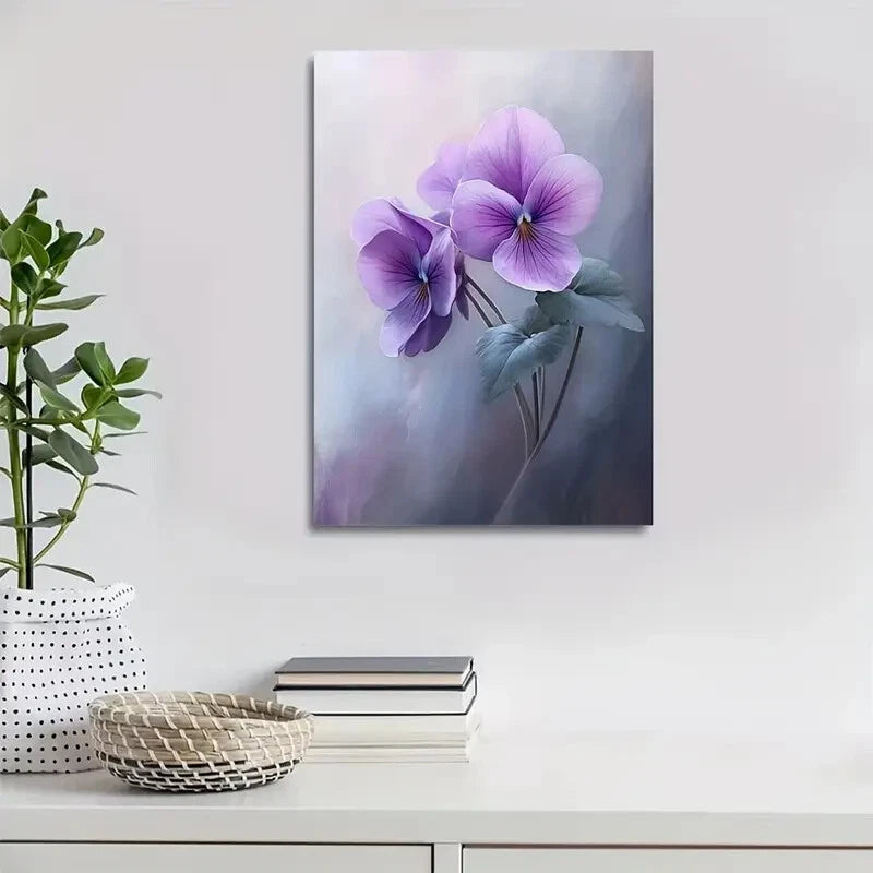 Beautiful Elegant Purple Blooms Violet Floral Painting 40x60cm Metal Print Ready to Hang - Bella Home Decor