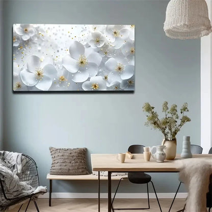 Stunning White Floral Wall Art Canvas Office Home Room Framed 120x60cm