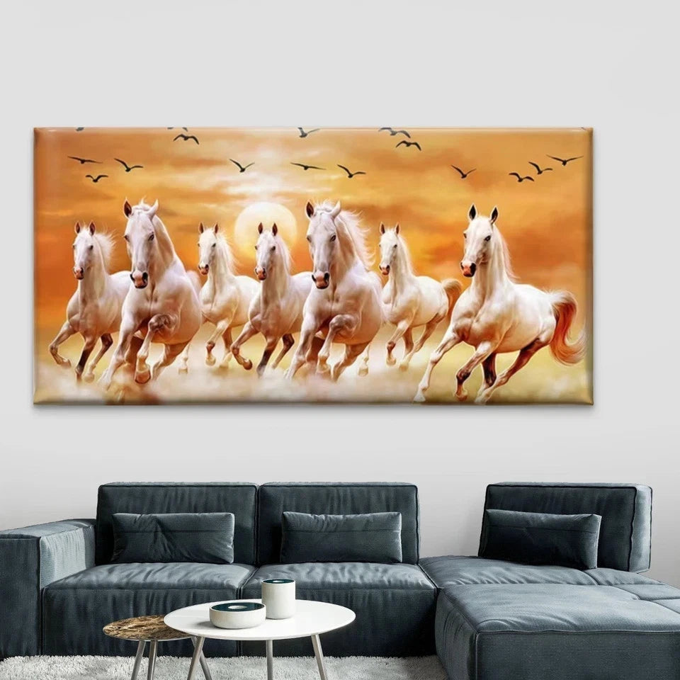 White Horses Galloping at Sunse Wall Art Canvas Office Home Room Framed 120x60cm
