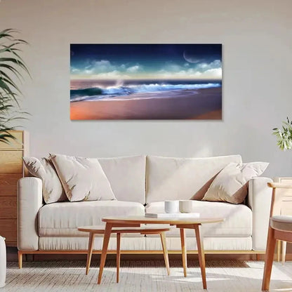 Dreamy Beach Night View Wall Art Canvas Office Home Room Framed 120x60cm - Bella Home Decor