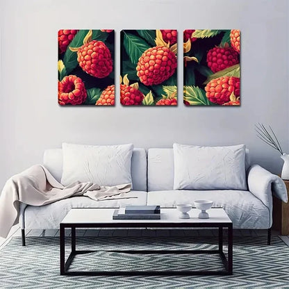3pcs Raspberry Eco-Style Suitable Wall Art Set Canvas Unframed - High Quality Print 100% Australian Made Wall Canvas