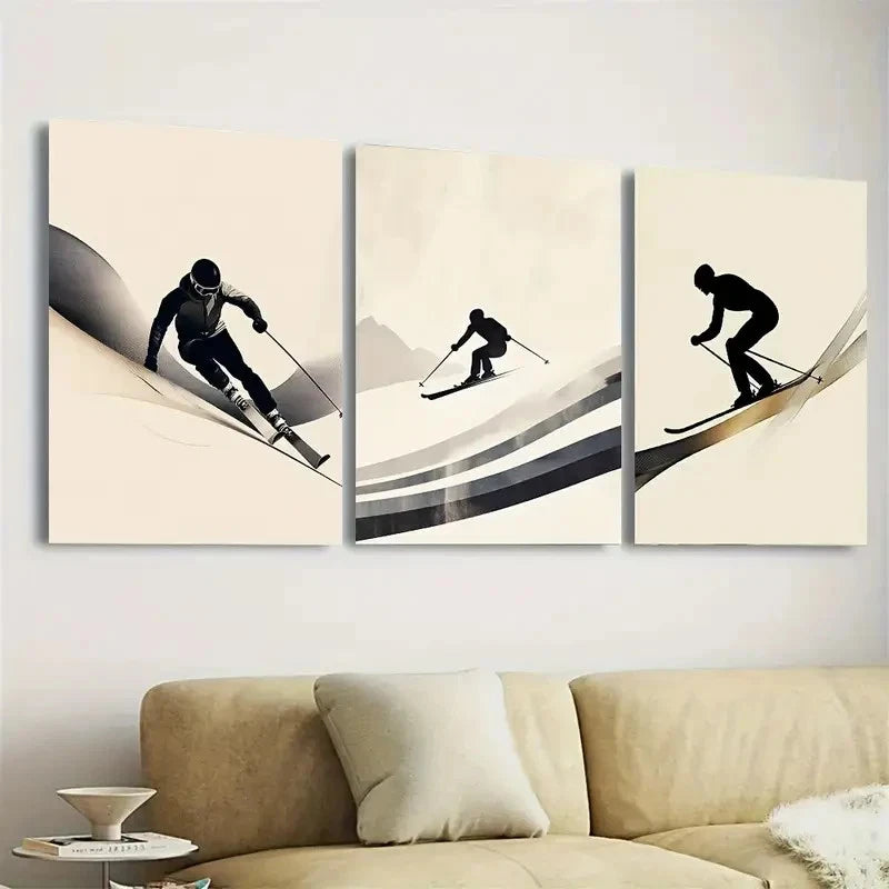 3pcs Modern Winter Sports Decor Wall Art Set Canvas Framed 50x70cm - High Quality Print 100% Australian Made Wall Canvas Ready to Hang
