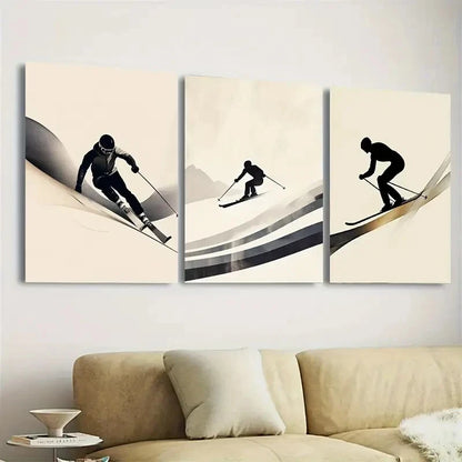 3pcs Modern Winter Sports Decor Wall Art Set Canvas Framed 50x70cm - High Quality Print 100% Australian Made Wall Canvas Ready to Hang