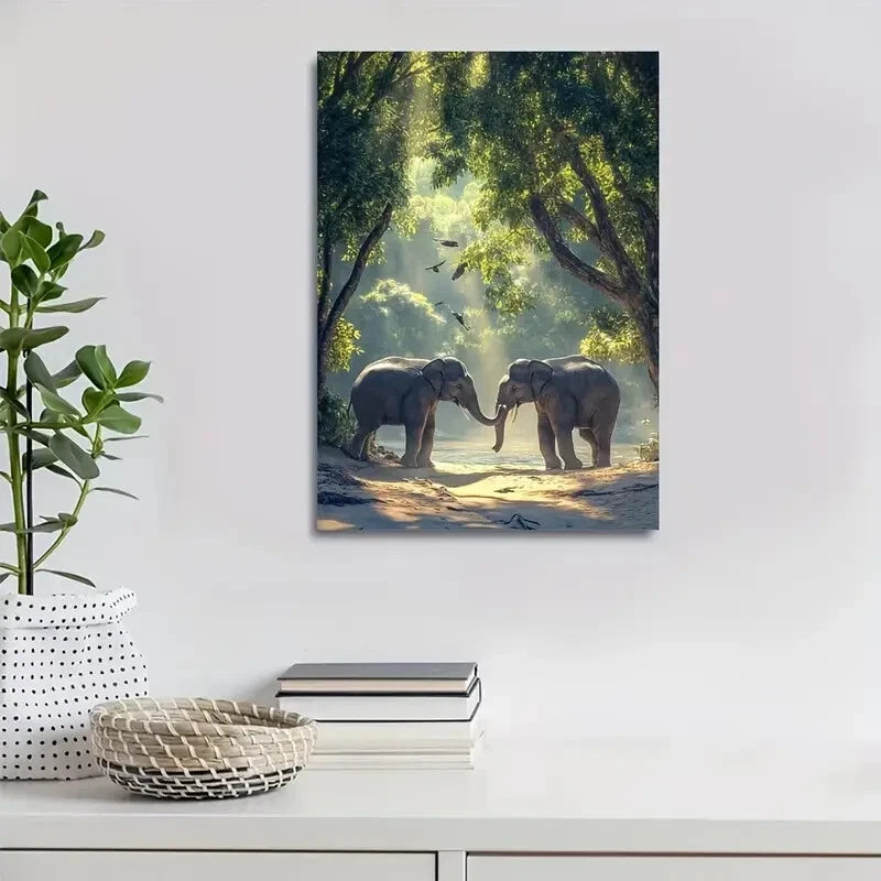 Majestic Elephants Playing Together On Sandy Beach 40x60cm Metal Print Ready to Hang - Bella Home Decor