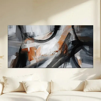 Black & Orange Brush Stroke Wall Art Canvas Office Home Room Framed 120x60cm