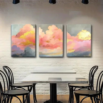 3pcs Abstract Cloud Landscape Pink Gold Perfect Wall Art Set Canvas Unframed - High Quality Print 100% Australian Made Wall Canvas - Bella Home Decor