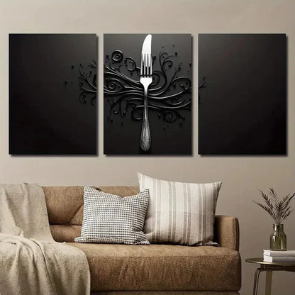 3pcs Abstract Cutlery Design Wall Art Set Canvas Unframed - High Quality Print 100% Australian Made Wall Canvas - Bella Home Decor