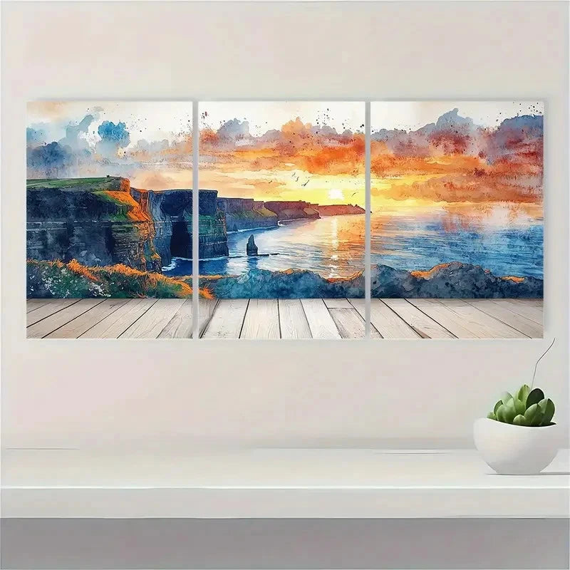 3pcs Irish LandscapeCabin - Emerald Isle X   Wall Art Set Canvas Framed 40x60cm - High Quality Print 100% Australian Made Wall Canvas Ready to Hang