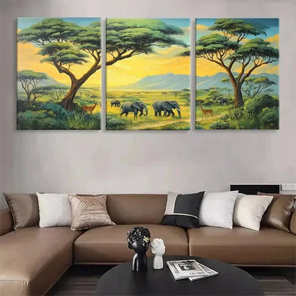 3pcs Safari Landscape Wildlife Scene Perfect Wall Art Canvas Unframed - High Quality Print 100% Australian Made Wall Canvas