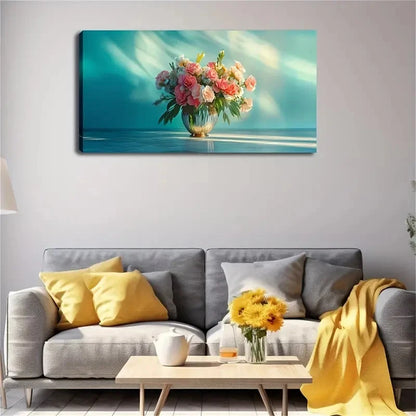 Pink & White Flowers Wall Art canvas office home room framed 120x60cm - Bella Home Decor