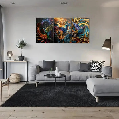 3pcs Colorful Hummingbird Abstract Metal Print Ready to Hang Art - Bella Home Decor