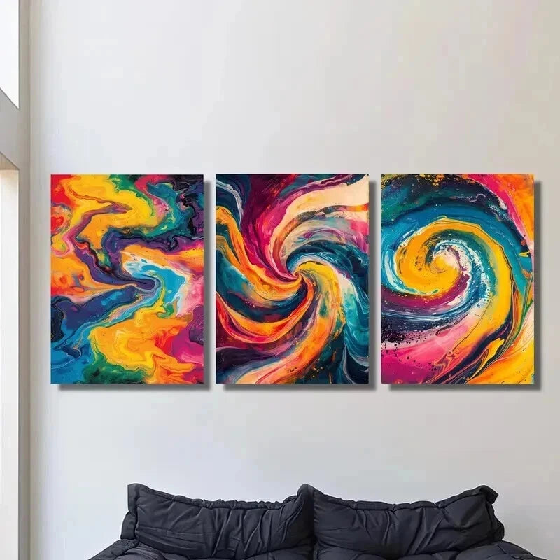 3pcs Abstract Bright Colors Fluid Wall Art Set Canvas Framed 60x90cm - High Quality Print 100% Australian Made Wall Canvas Ready to Hang