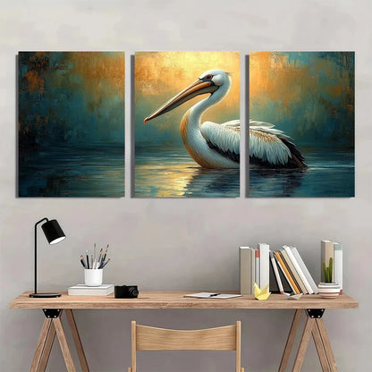 3pcs Pelican Oil Painting Vintage Bird Themed Wall Art Set Canvas Framed 40x60cm - High Quality Print 100% Australian Made Wall Canvas Ready to Hang - Bella Home Decor