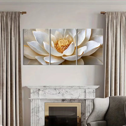 3pcs Elegant White Lotus Flower Decor  Wall Art Set Canvas Framed 40x60cm - High Quality Print 100% Australian Made Wall Canvas Ready to Hang